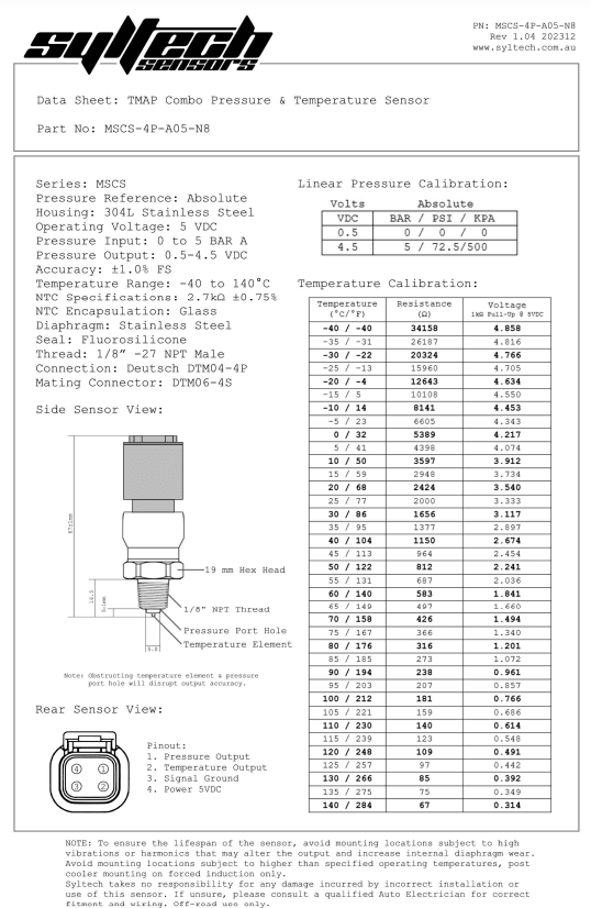 TR Syltech 5bar T-Map Sensor - Turello Racing