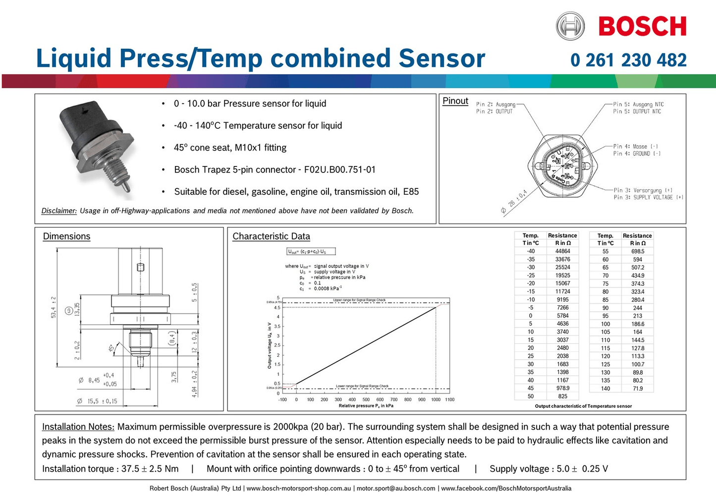 Bosch Pressure + Temp Sensor - Turello Racing